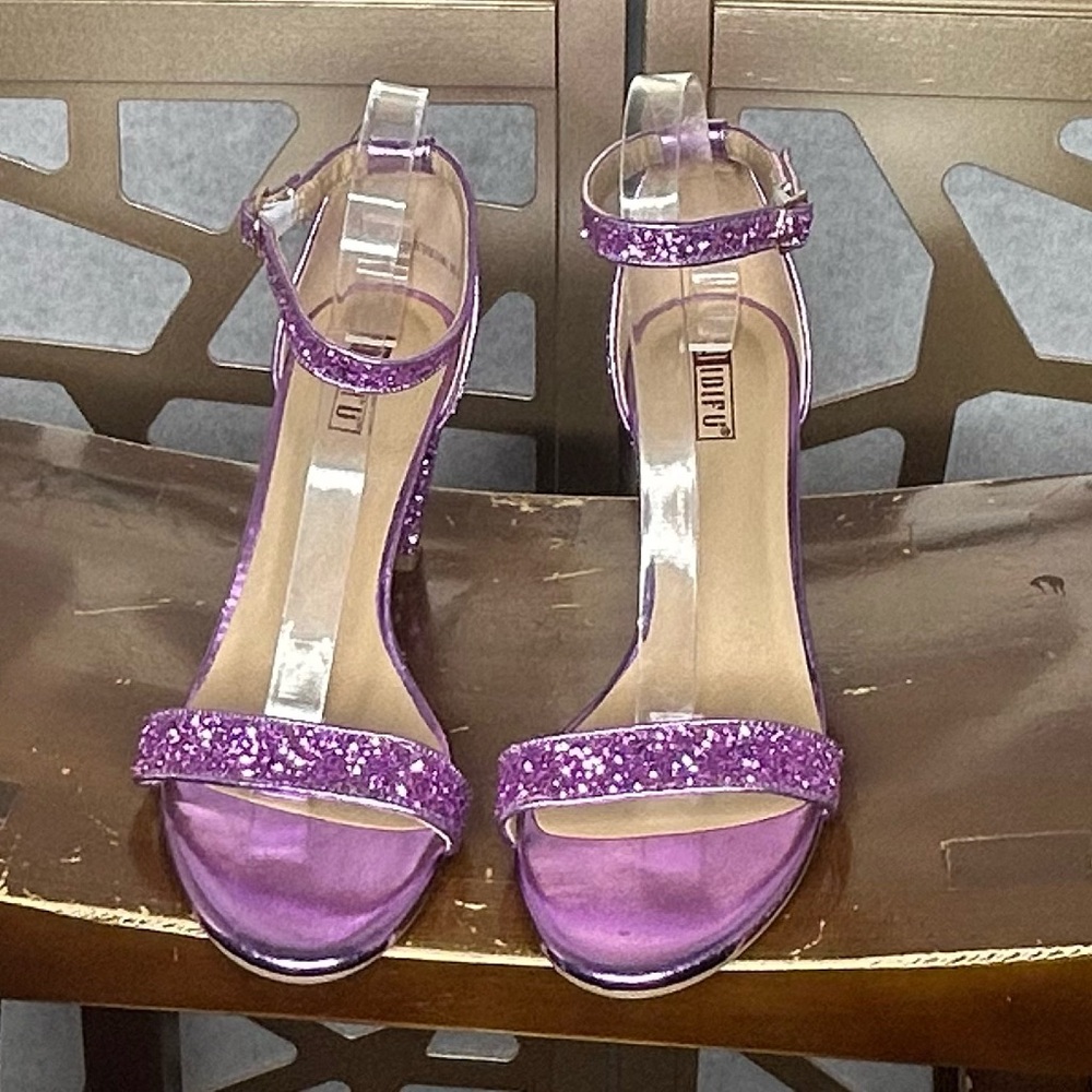 IDIFU Cookie-MI Block Heels 3 Inch Sandals Chunky Open Toe Heel, Lilac